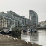 View of Battersea Reach, a riverside residential building development in Wandsworth.