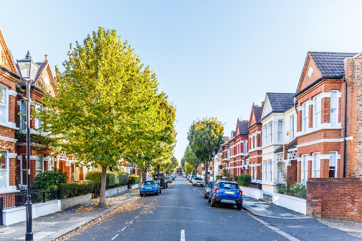 A residential street in Chiswick, Hounslow.