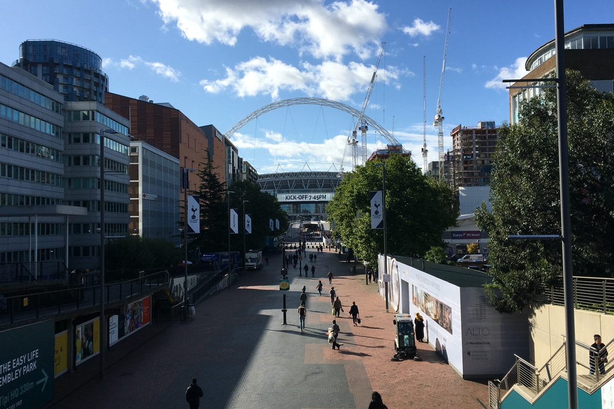 Looking down the Olympic Way towards Wembley Stadium.