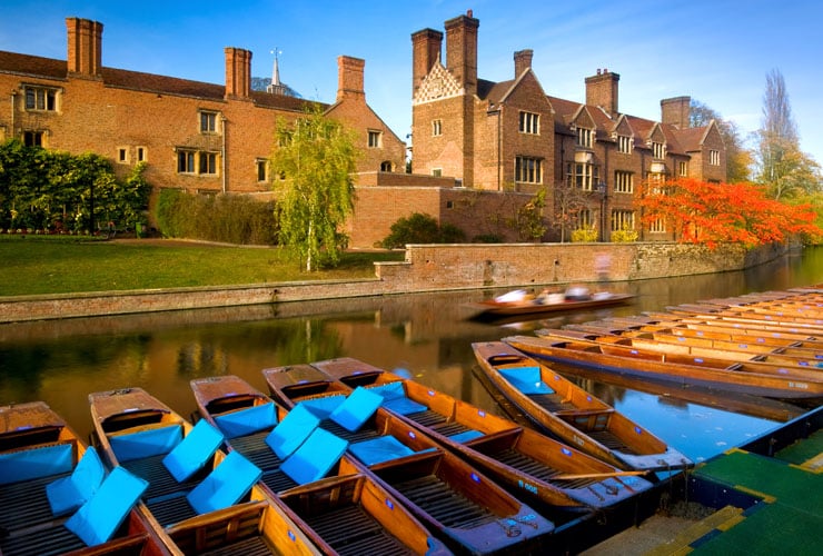 Punts on the RIver Cam in Cambridge.