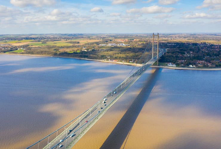 Aerial view of the Humber Bridge near Kingston-upon-Hull.