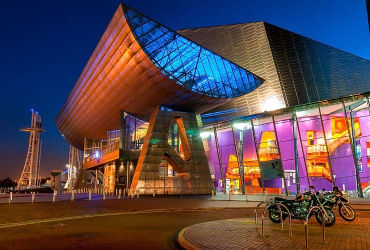 The Lowry theatre in Salford. Photograph taken at night.