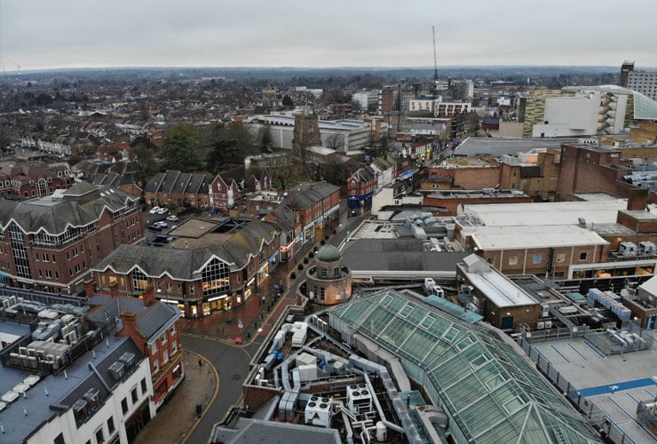 An aerial view of Watford town centre.