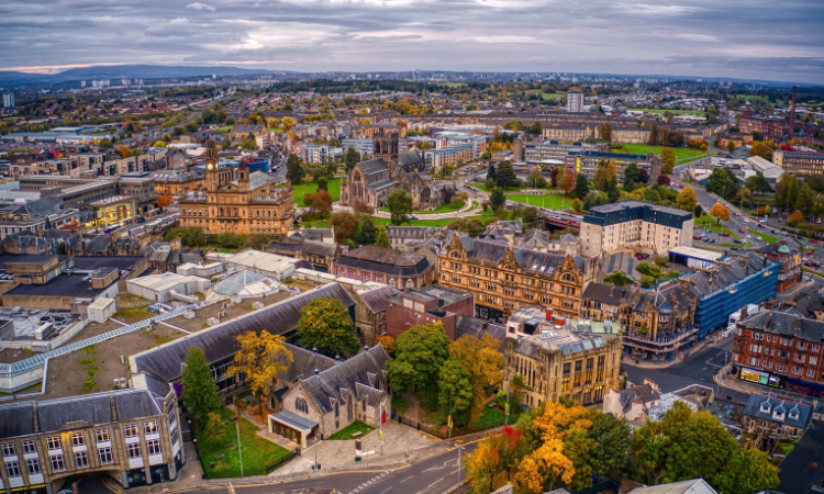 Aerial view of Paisley a suburb in Glasgow