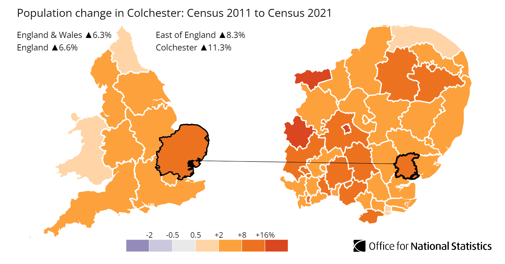 Colchester population growth map