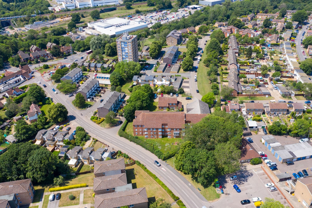 An aerial view of the town of Stevenage.