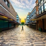 A shopping street in Stevenage town centre.