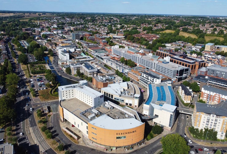 The town centre of Hemel Hempstead. An aerial view.