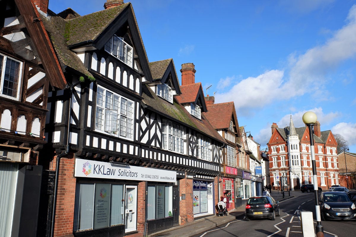 Shops in Queensway in the Old Town of Hemel Hempstead.