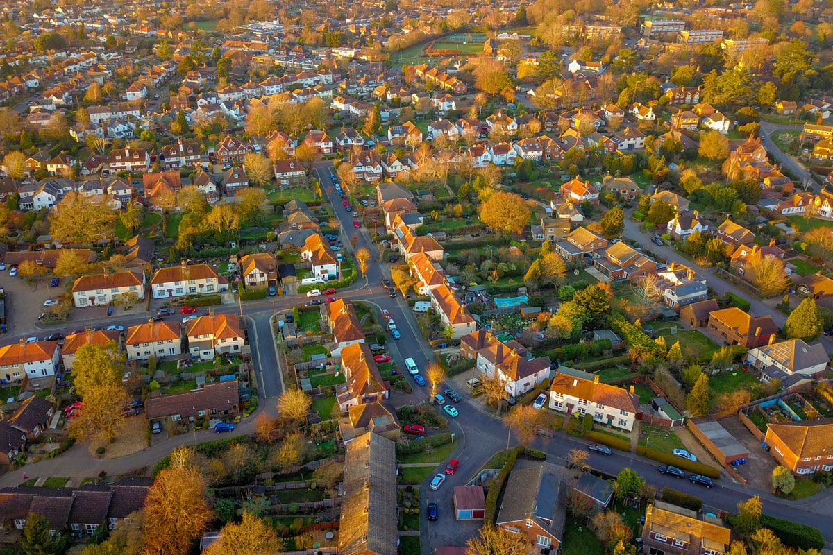 An aerial view of a housing estate in Woking.