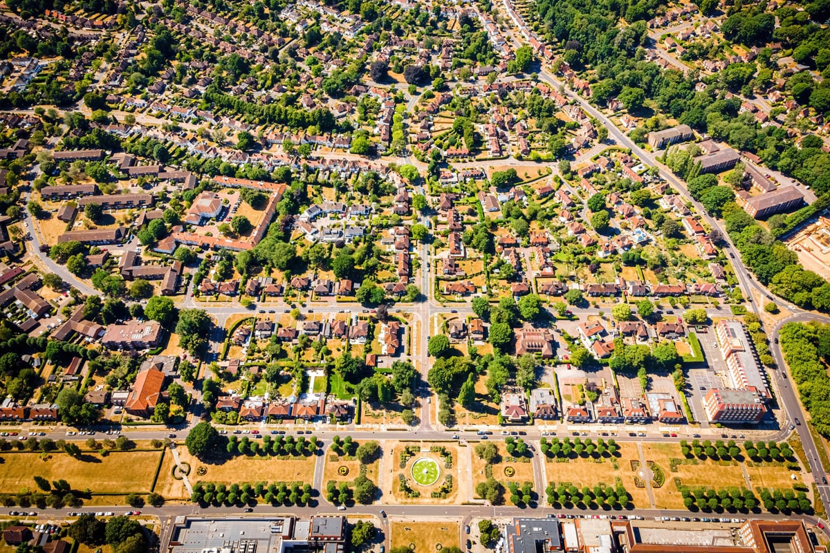 Bird's eye view of Welwyn Garden City.