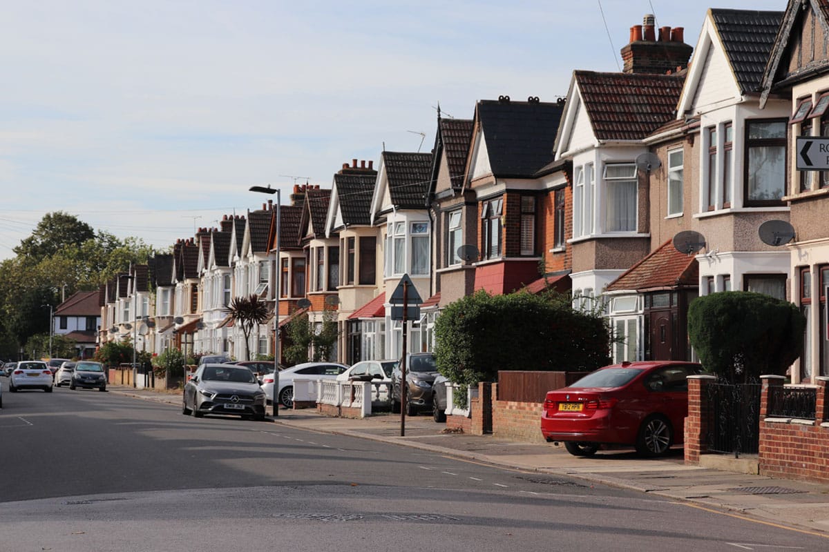 A residential street of properties in the UK