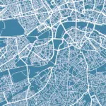 White and blue map of London