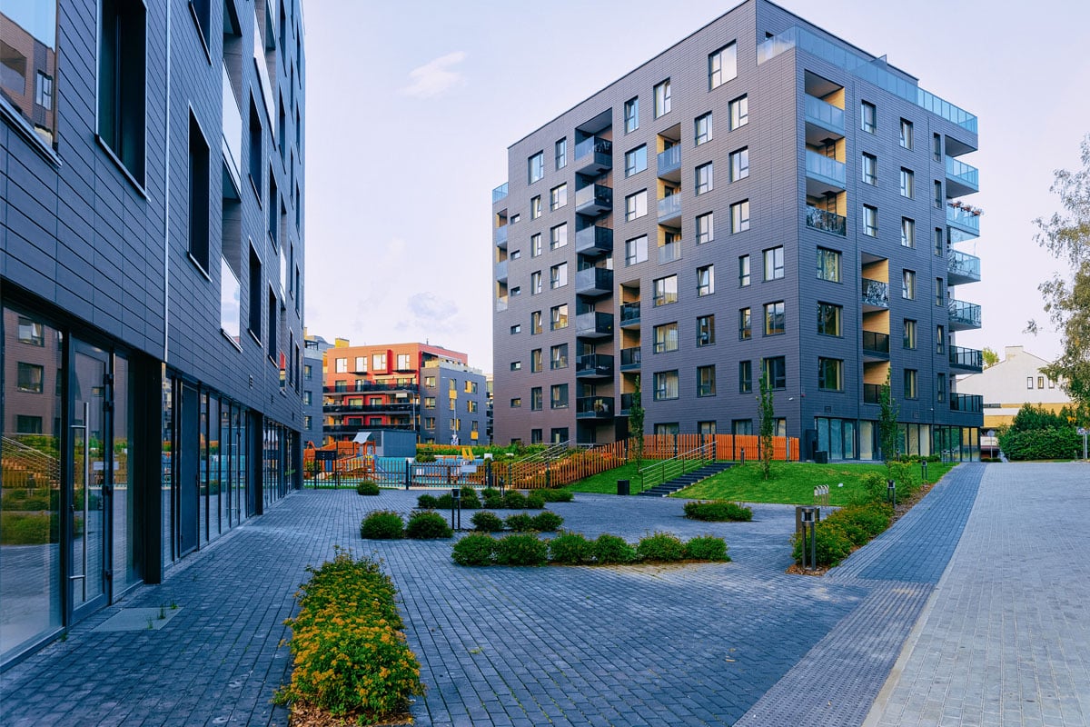 A modern residential apartment block.