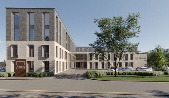 An outside view of Axiom, a student building in Stoke-on-Trent.