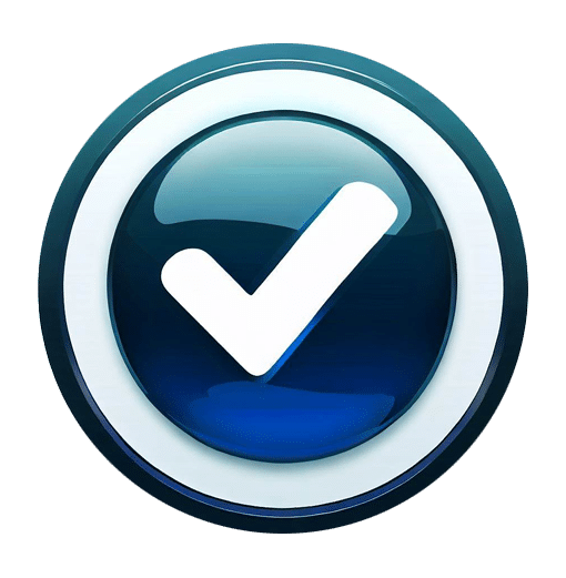 A blue tick icon.