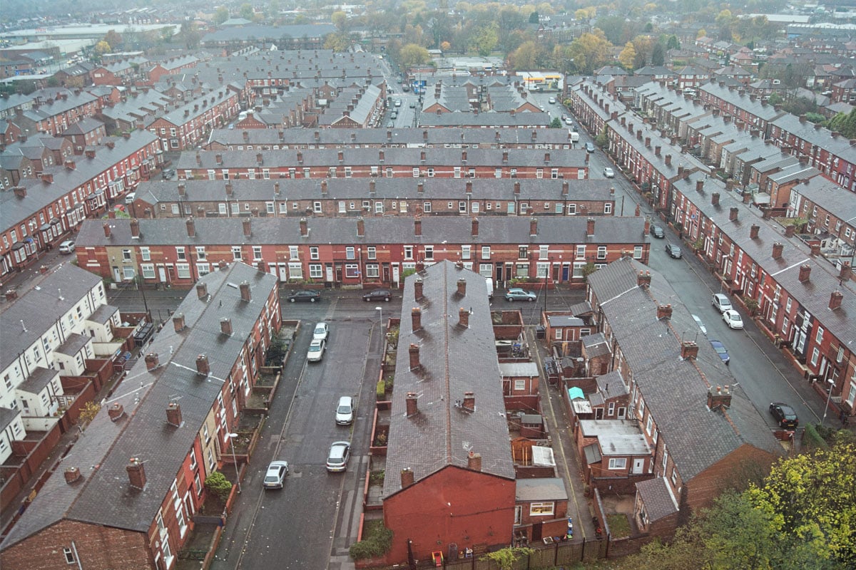 An aerial view of a residential estate in Gorton, Manchester.