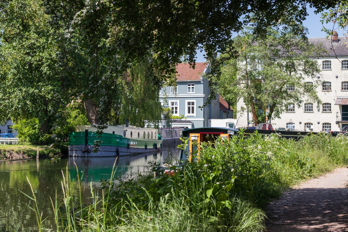 Boats along the River Stort in Harlow.