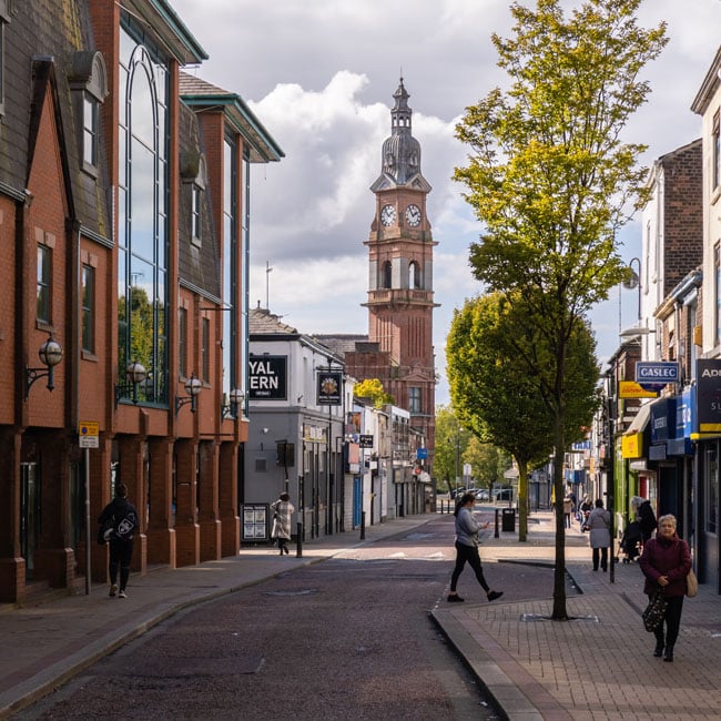 A shopping street in St Helens.