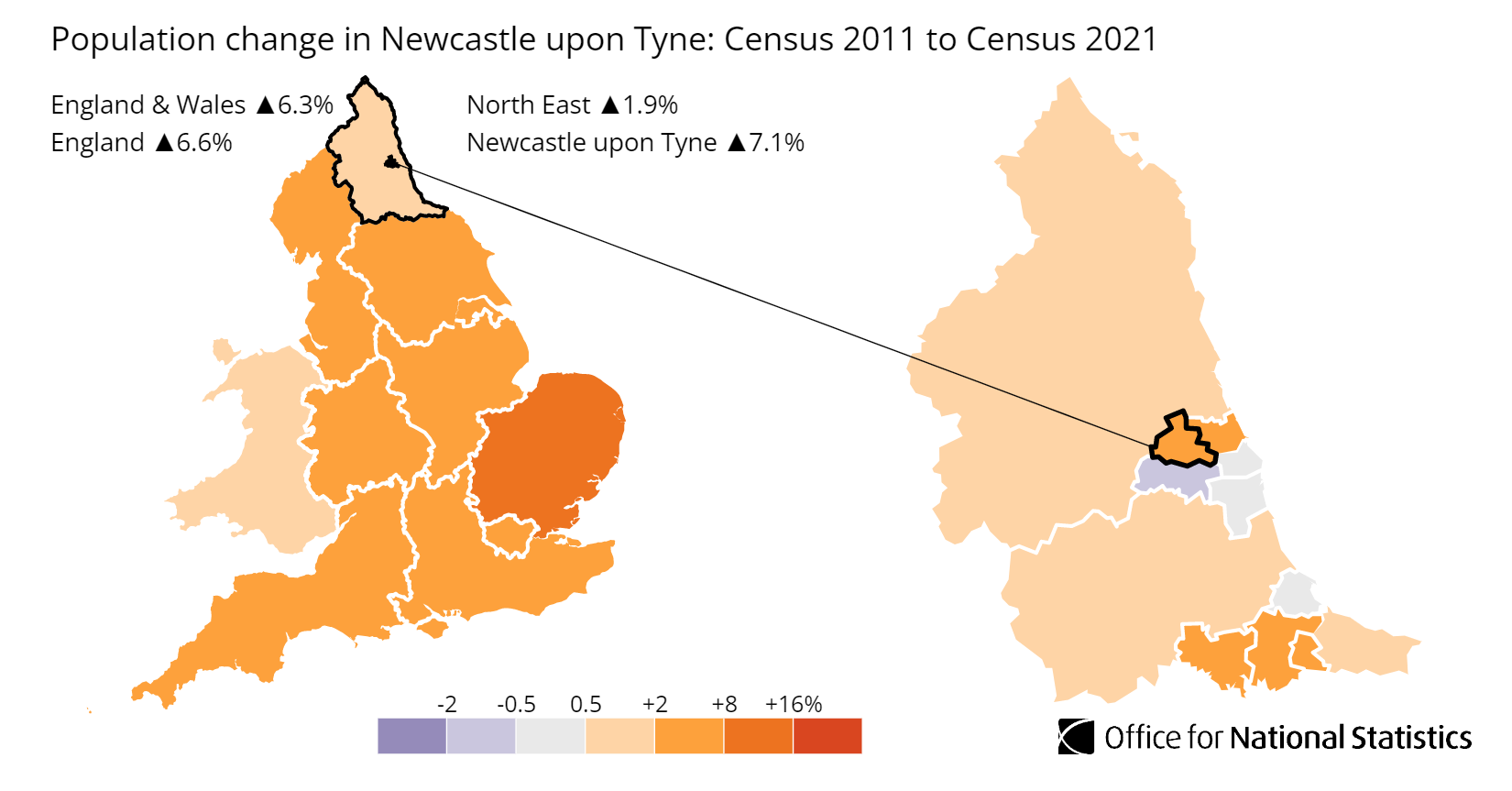 Newcastle population growth map