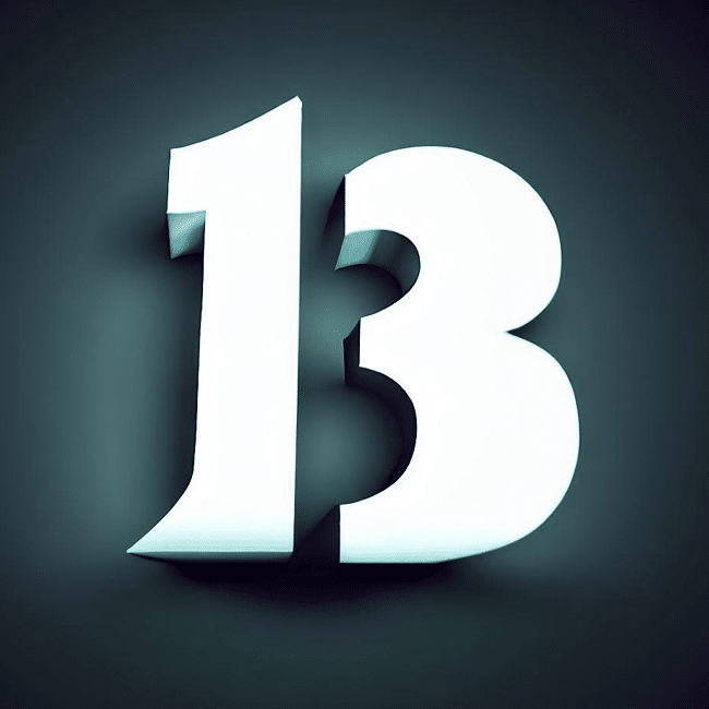 A 3D number 13 against a dark background.