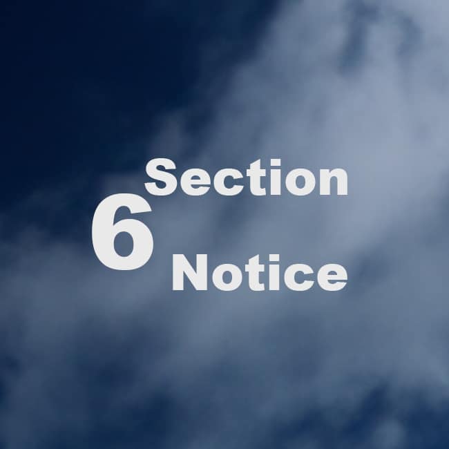 Text says Section 6 Notice against a cloud textured background.