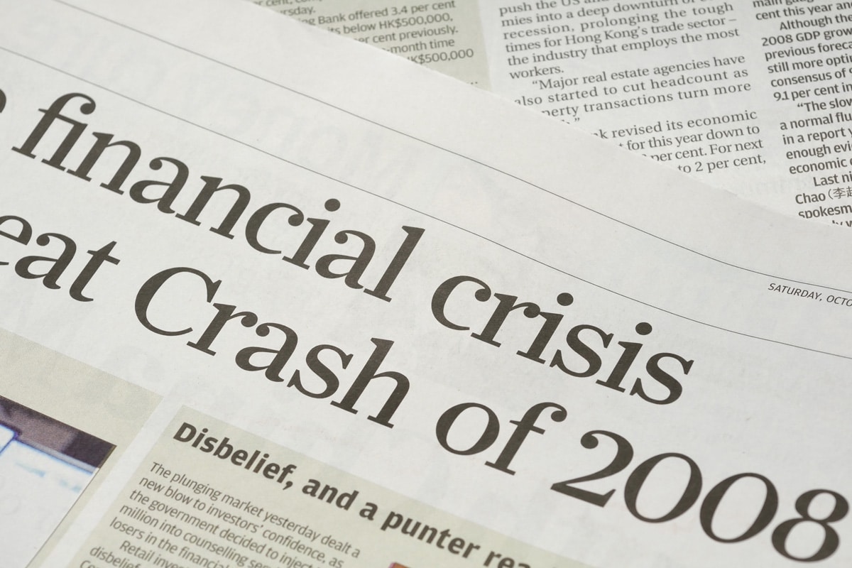 A newspaper from 2008 with a headline concerning the financial crisis.