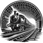 An illustration of an old-world train on the London Underground.