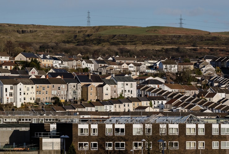 Houses in the hills of Merthyr Tydfil in Wales.