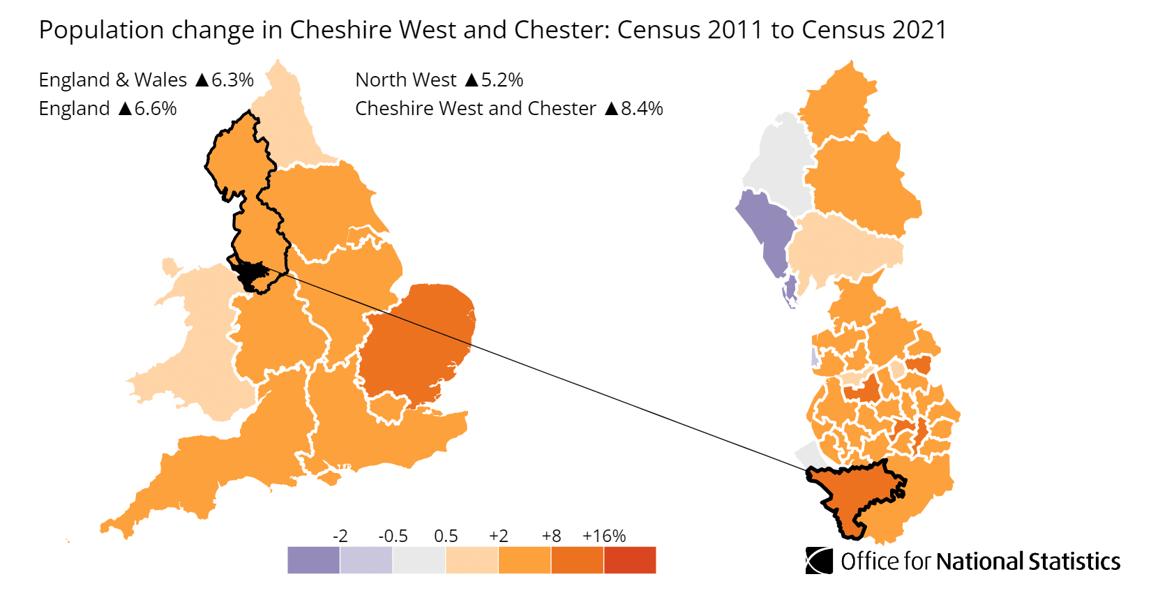 Cheshire West and Chester population growth map