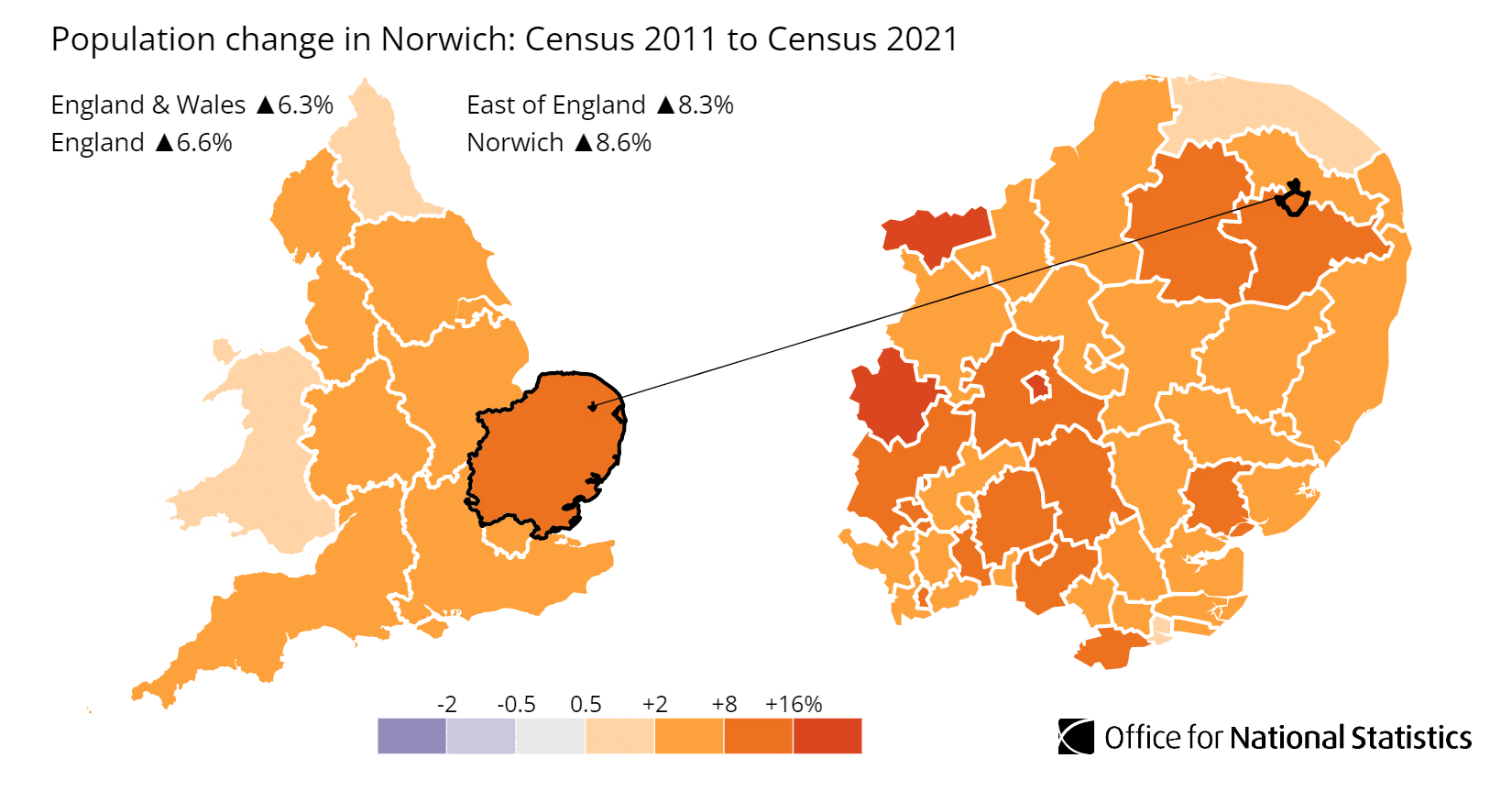Norwich population growth map