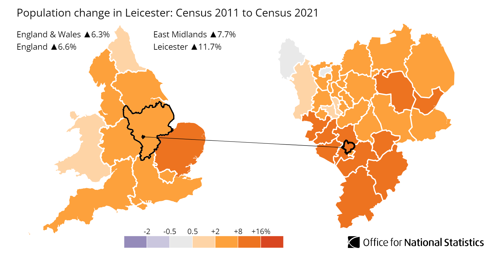 Leicester population growth map