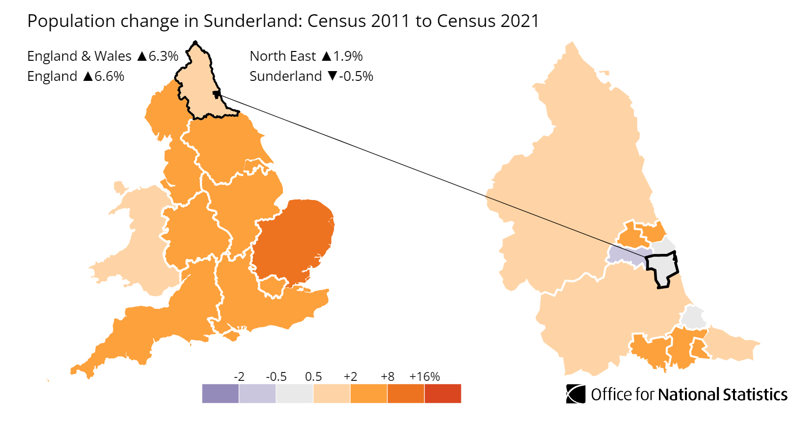 Sunderland population growth map