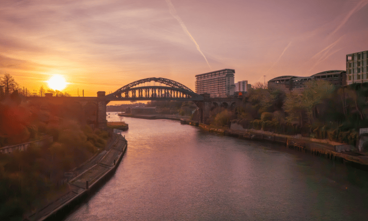 Sunrise over Wearmouth Bridge in Sunderland