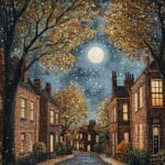 drawing of victorian terrace street with brick houses