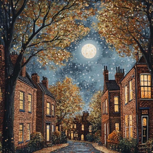 drawing of victorian terrace street with brick houses