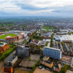 Aerial view of Old Trafford cricket ground