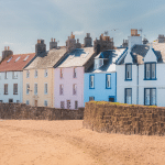 A row of colourful holiday homes