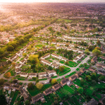 An aerial view of residential houses