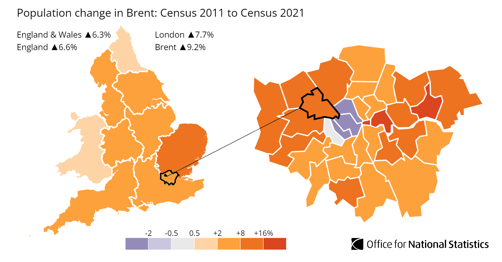 Brent population growth map