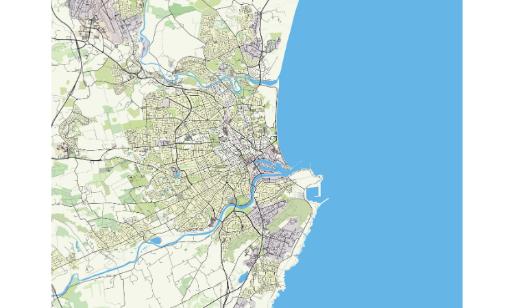 Map of Aberdeen in Scotland
