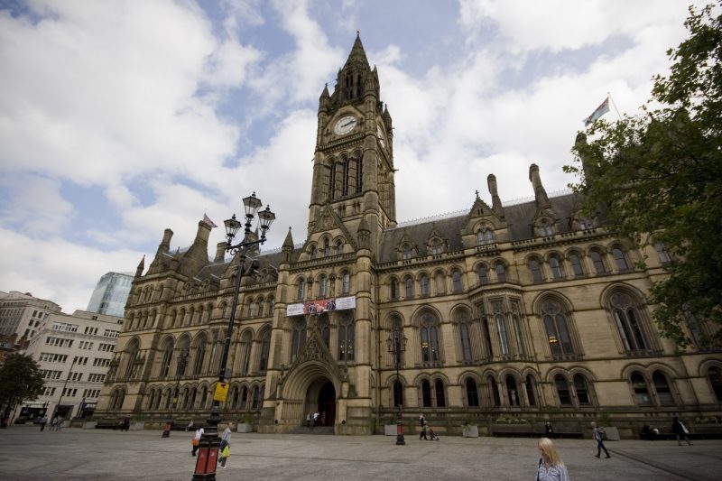 A view of the fron of Manchester Town Hall.