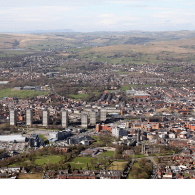 Aerial view of Rochdale town centre