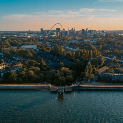 An aerial view of Brent Reservoir - London