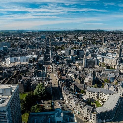 An aerial view of the city of Aberdeen in Scotland