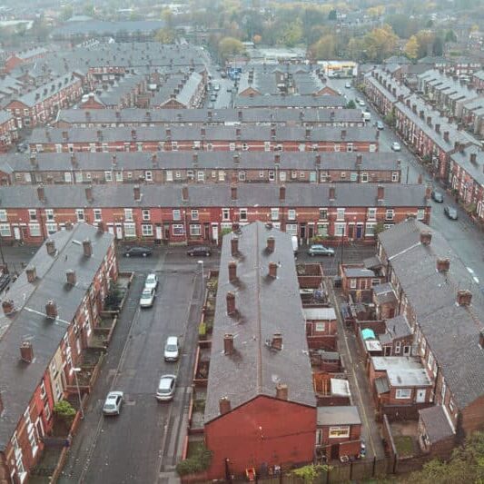 An aerial view of a residential estate in Gorton, Manchester.