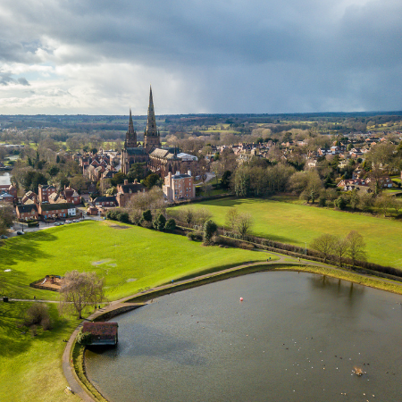Lichfield City the pond and Cathedral