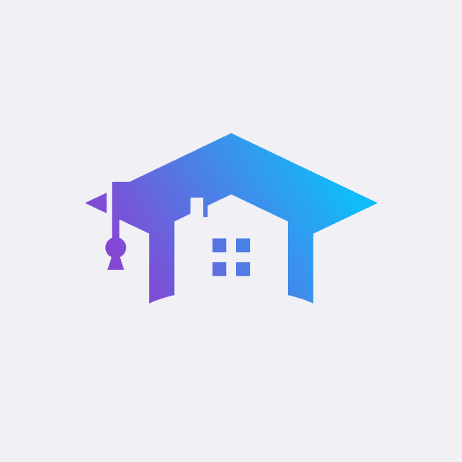 An icon showing a student mortar board, combined with a house. Represents student housing.