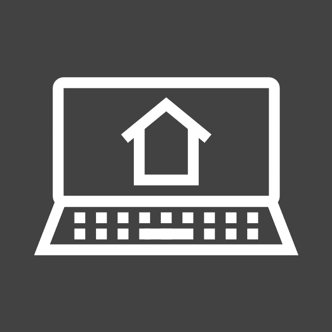 An icon graphic showing a computer with a house on the screen. Represents a property portal.