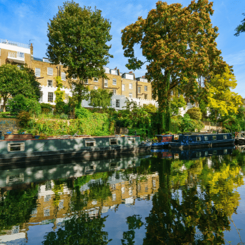 Regents canal on a sunny day in the London Borough of Islington